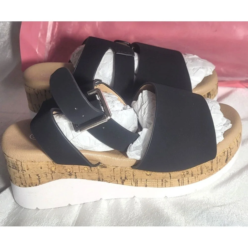 Shein‎ Kids Girls Black Velvet Platform Ankle Strap Sandals - Size 12